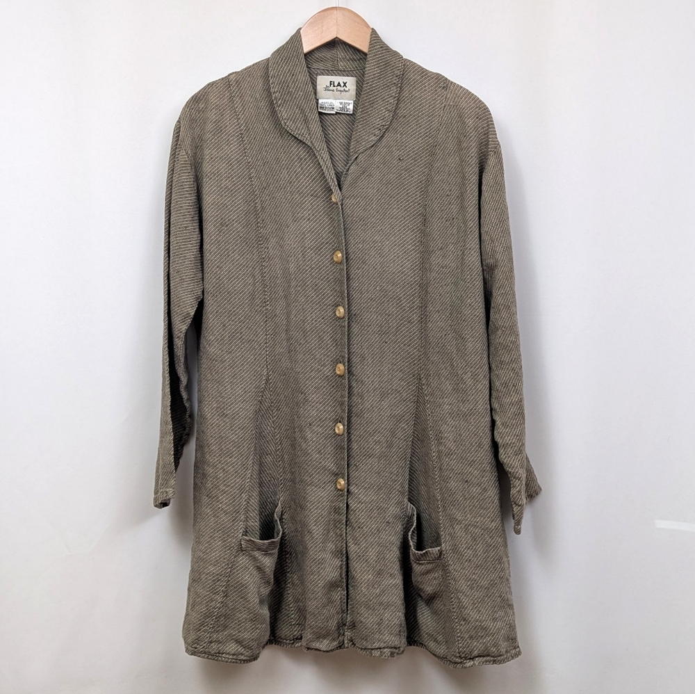 Vintage FLAX By Jeanne Engelhart Shirtdress Tunic Button Front Linen Lagenlook M